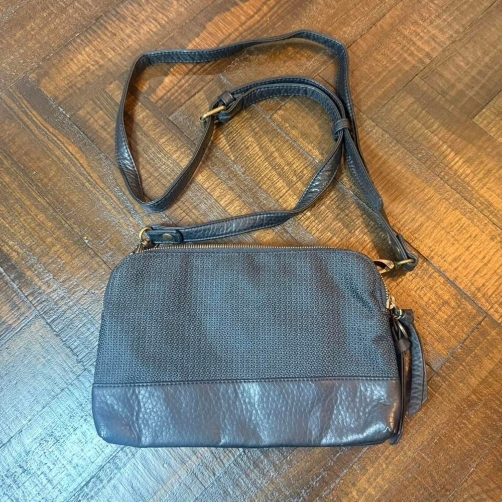 Pistil Black Mini Crossbody‎ Bag Canvas Faux Leather Adjustable Strap